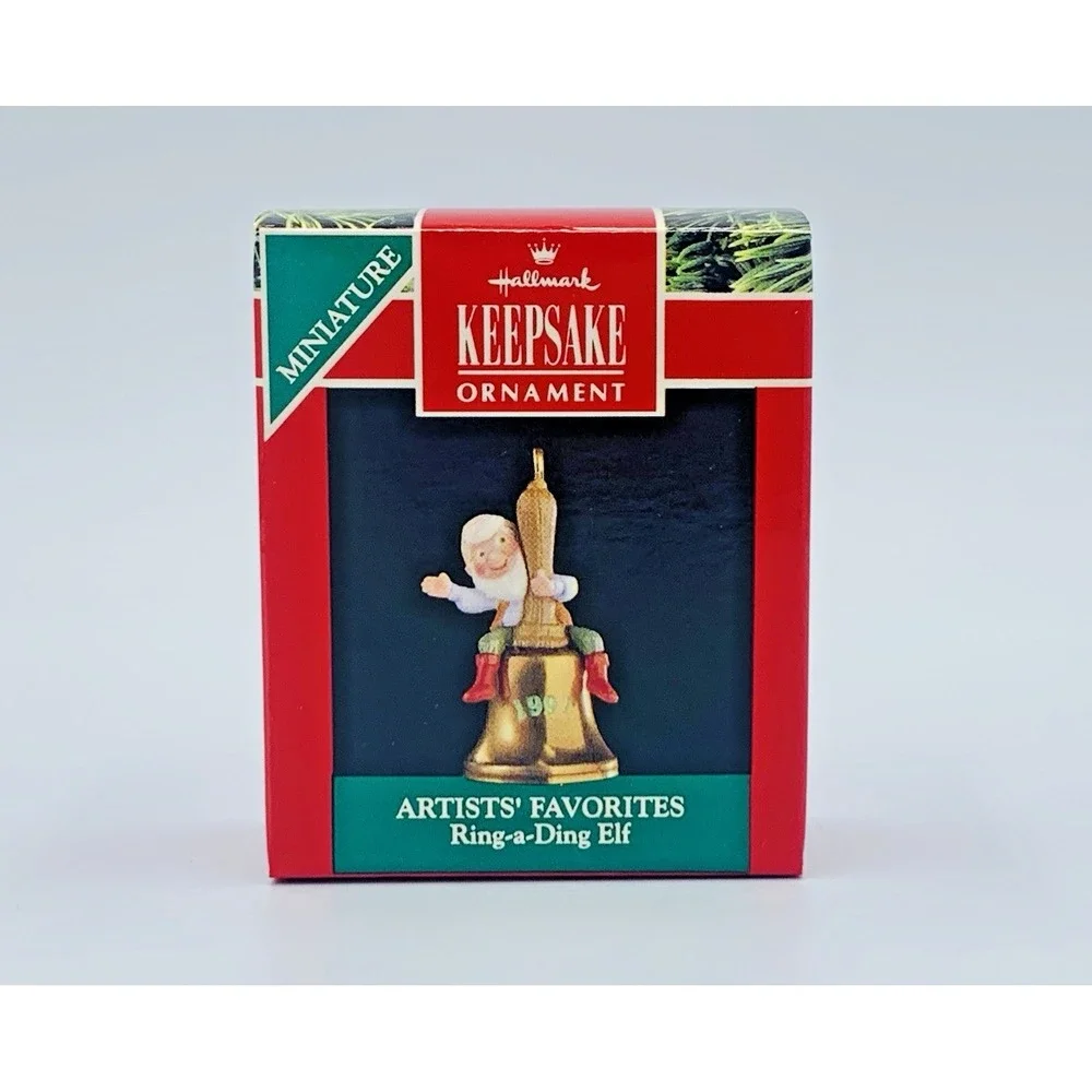 Hallmark Keepsake Miniature Ring-A-Ding Elf‎ on Bell Christmas Ornament 1991